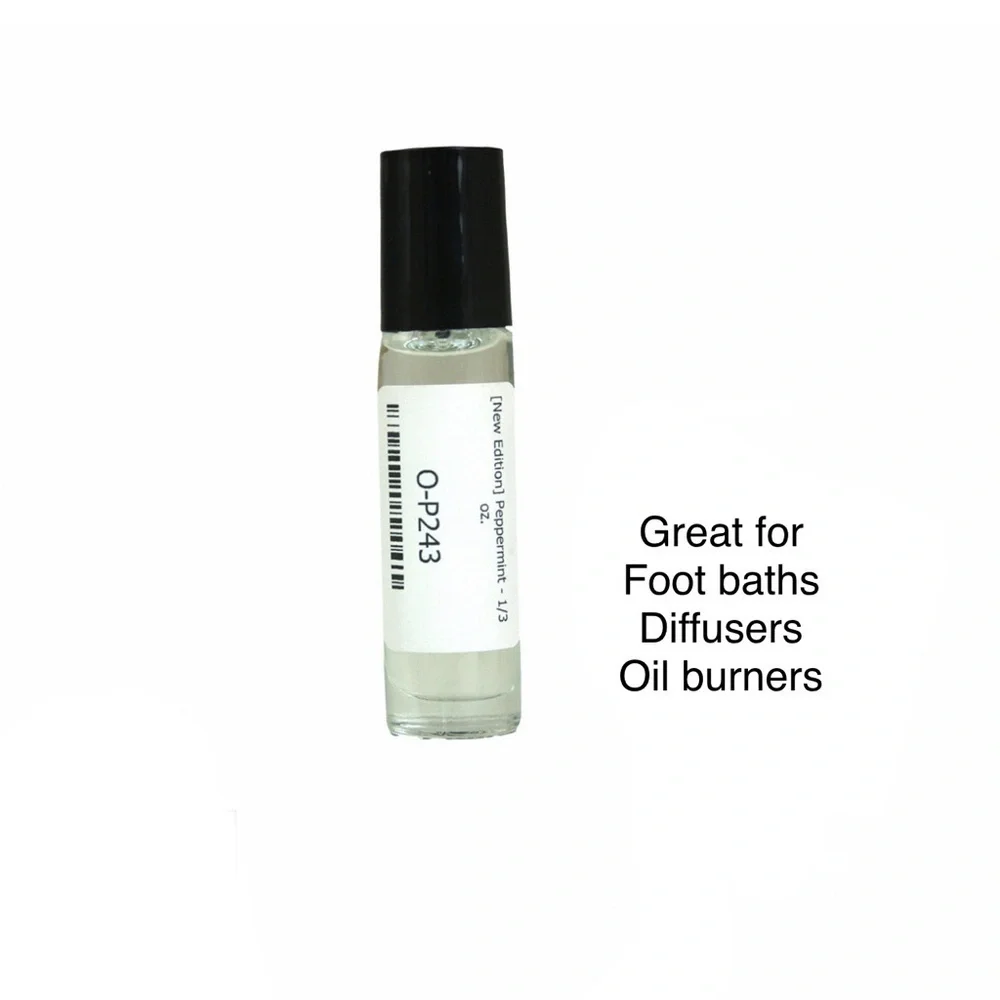 Peppermint 1/3 Glass Roll on Bottle Great for Diffusers Foot Baths, oil Burners